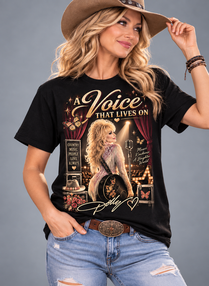 A Voice That Lives On Dolly Tribute T-Shirt – Country Music Legacy Memorial Graphic Tee
