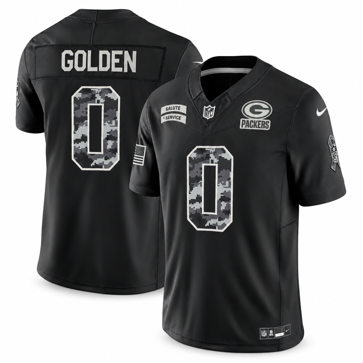 Men's Matthew Golden Green Bay Packers 2026 Salute to Service Stitched Limited Jersey - Black