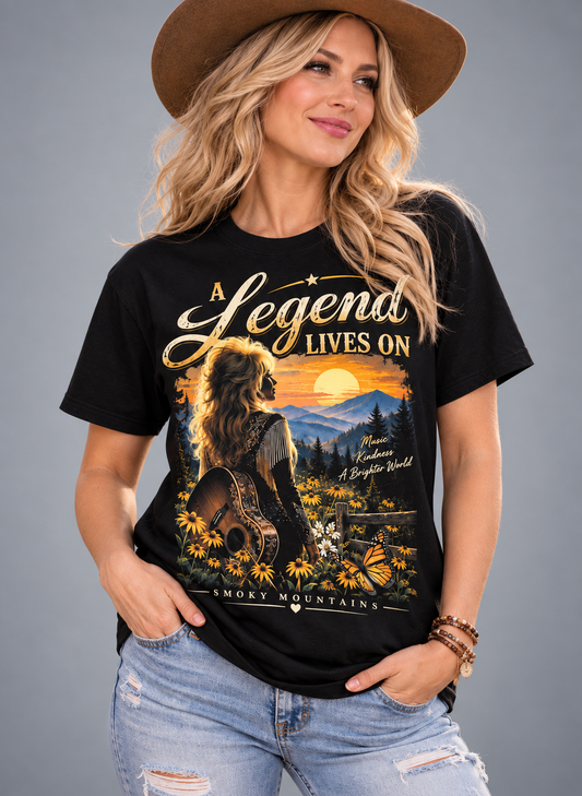 A Legend Lives On Dolly Tribute T-Shirt – Smoky Mountains Country Music Memorial Tee