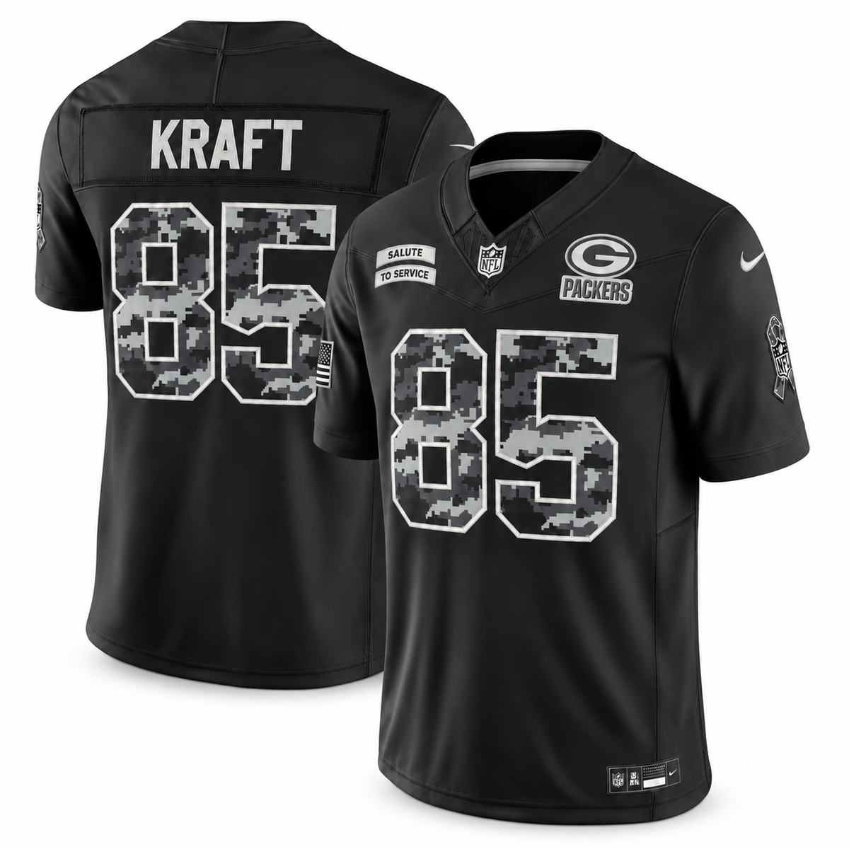 Men's Tucker Kraft Green Bay Packers 2026 Salute to Service Stitched Limited Jersey - Black