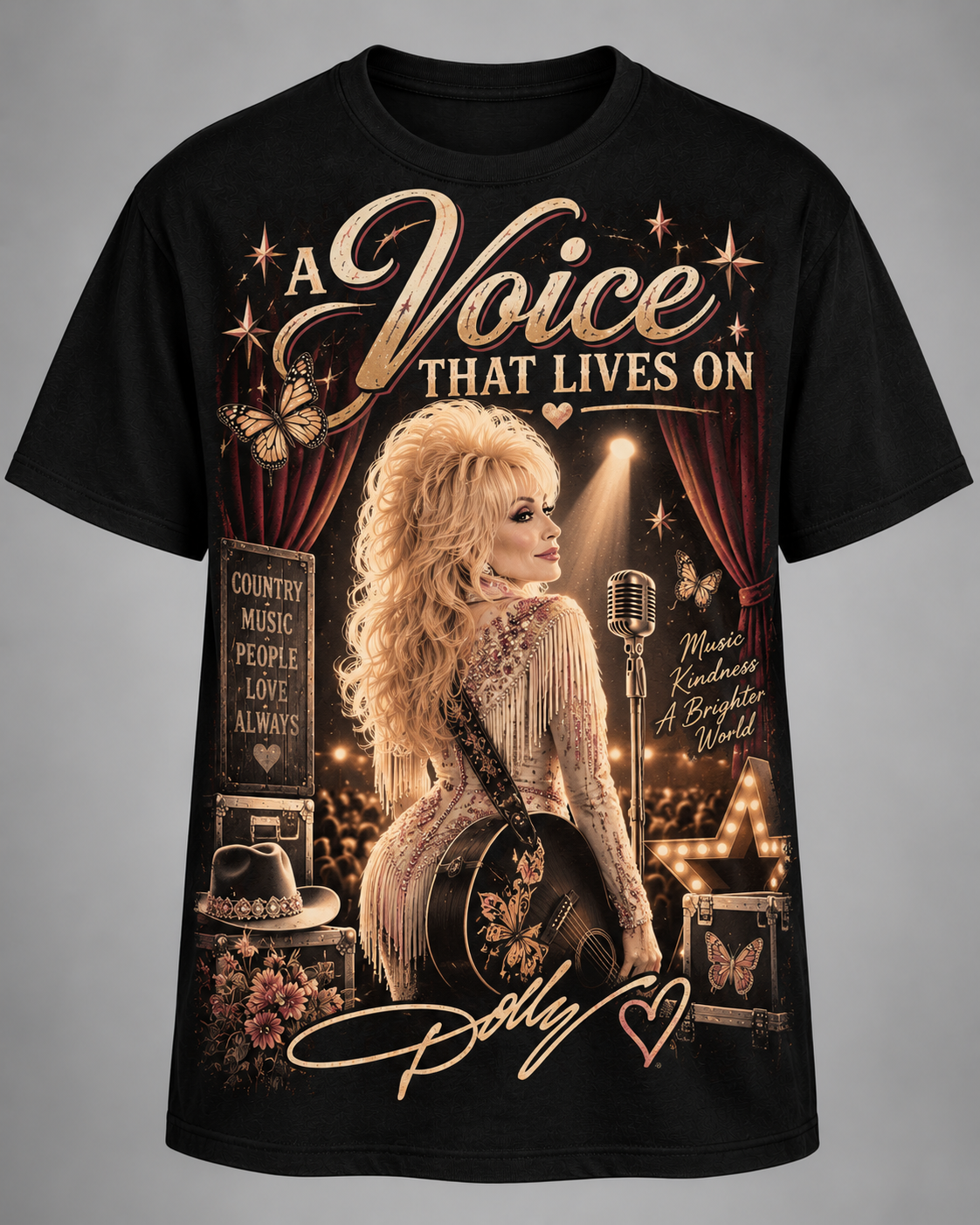 A Voice That Lives On Dolly Tribute T-Shirt – Country Music Legacy Memorial Graphic Tee
