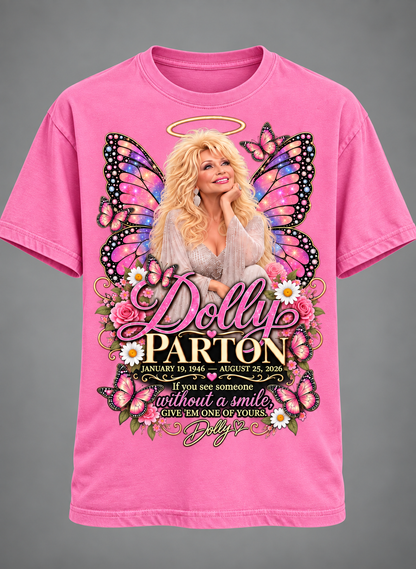 Dolly Parton Memorial Tribute T-Shirt – Give ’Em One of Yours Butterfly & Floral Tee